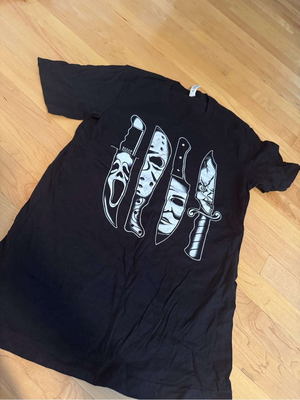Sleep Terror Black Short-Sleeve Tee with White Knife & Mask Art